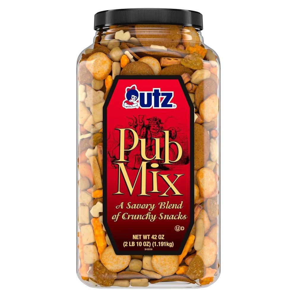 image:imageUtz Pub Mix 42 Oz Barrel Savory Snack Mix with a Blend of Crunchy Flavors for a Tasty Party Snack Resealable Container TransFat Free and Kosher Certified42 Ounce Pack of 1