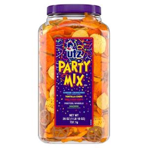 Utz Party Mix – 26 Ounce Barrel – Tasty Snack Mix Includes Corn/Nacho Tortillas, Pretzels, BBQ Corn Chips and Cheese Curls, Easy and Quick Party Snacks, Cholesterol Free and Trans-Fat Free(26 Ounce (Pack of 1))