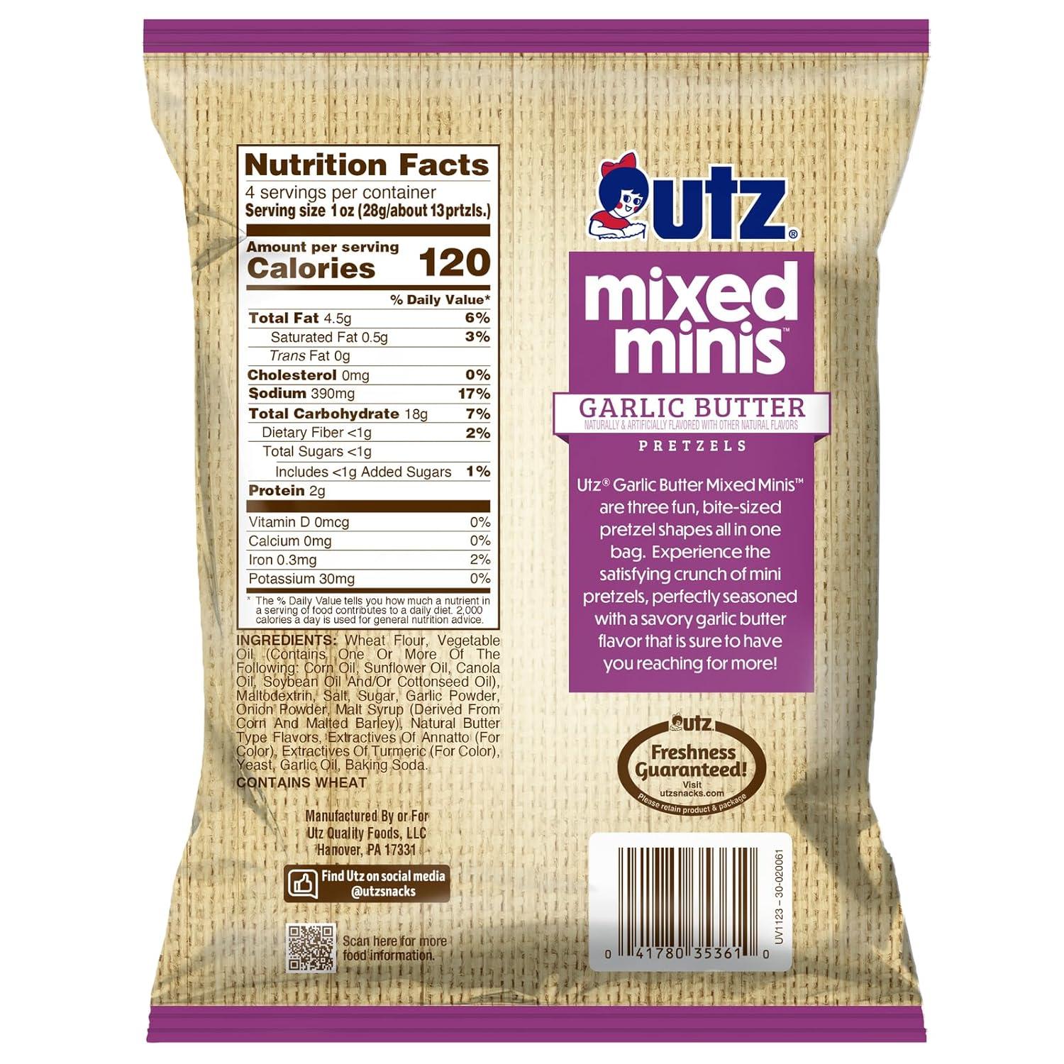 image:imageUtz Mixed Minis Pretzels Mikes Hot Honey 4 oz Pack of 6Garlic Butter