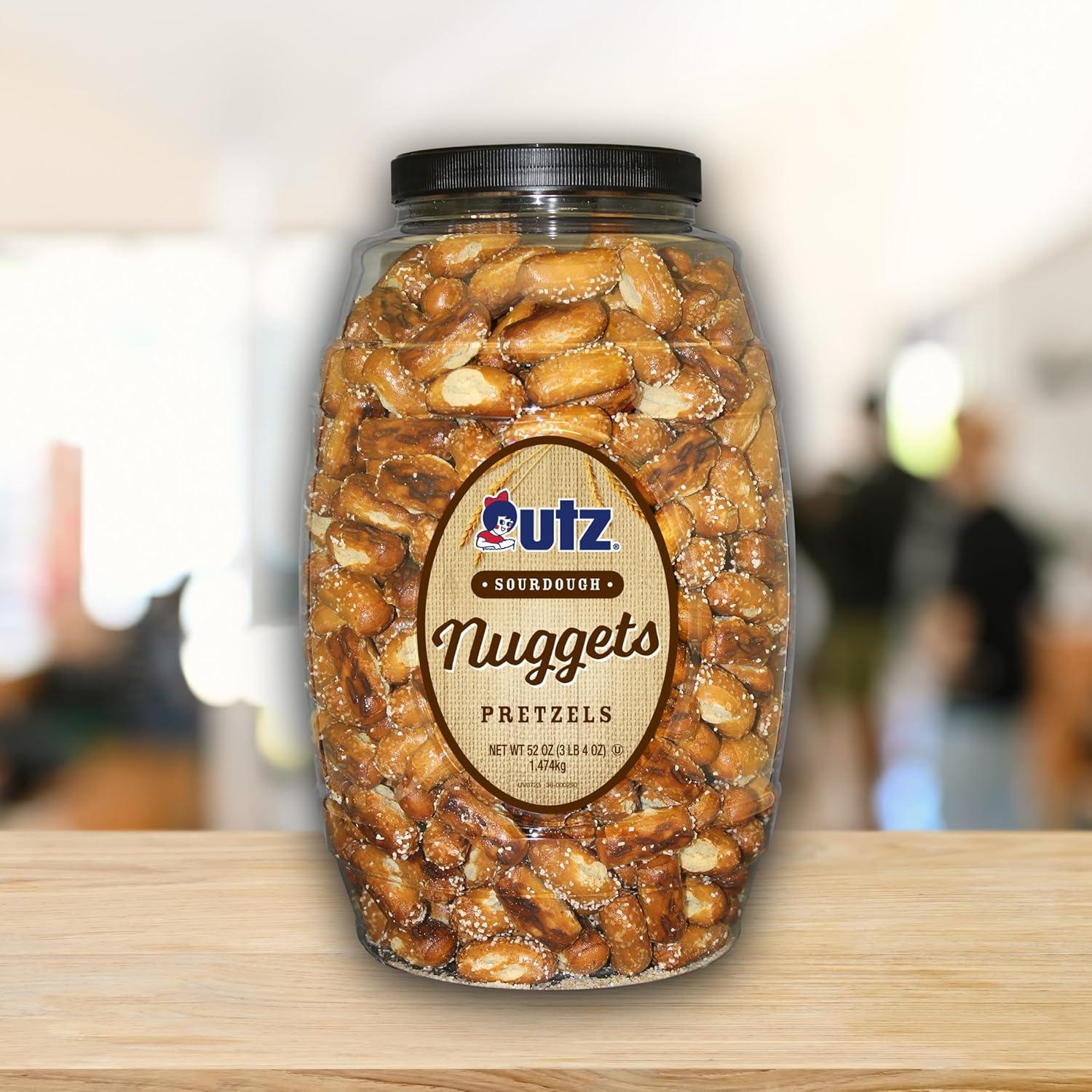 image:imageUtz Old Fashioned Sourdough Hard Pretzels 26 oz Barrel 2 Count Big and Thick Classic Pretzel Twists Crunchy Sourdough Pretzel with Zero Cholesterol BrownSourdough Nuggets