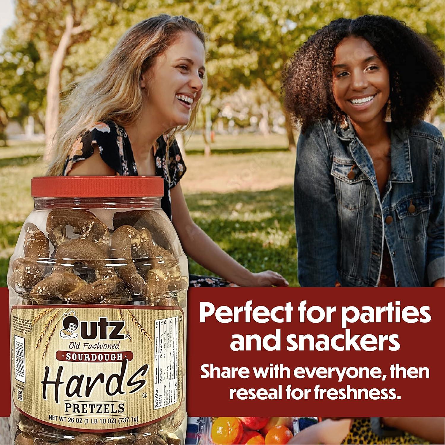 image:imageUtz Old Fashioned Sourdough Hard Pretzels 26 oz Barrel 2 Count Big and Thick Classic Pretzel Twists Crunchy Sourdough Pretzel with Zero Cholesterol BrownSourdough Hards