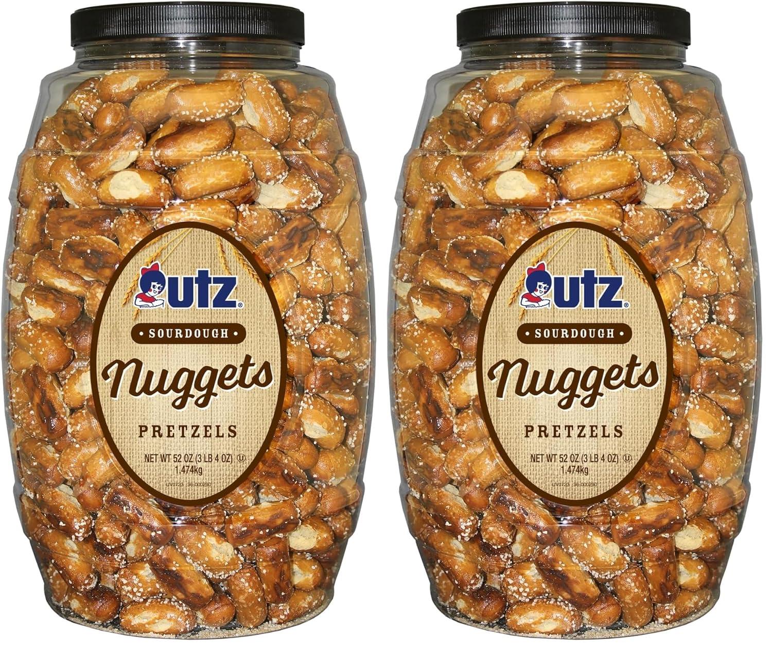 image:imageUtz Old Fashioned Sourdough Hard Pretzels 26 oz Barrel 2 Count Big and Thick Classic Pretzel Twists Crunchy Sourdough Pretzel with Zero Cholesterol BrownSourdough Nuggets