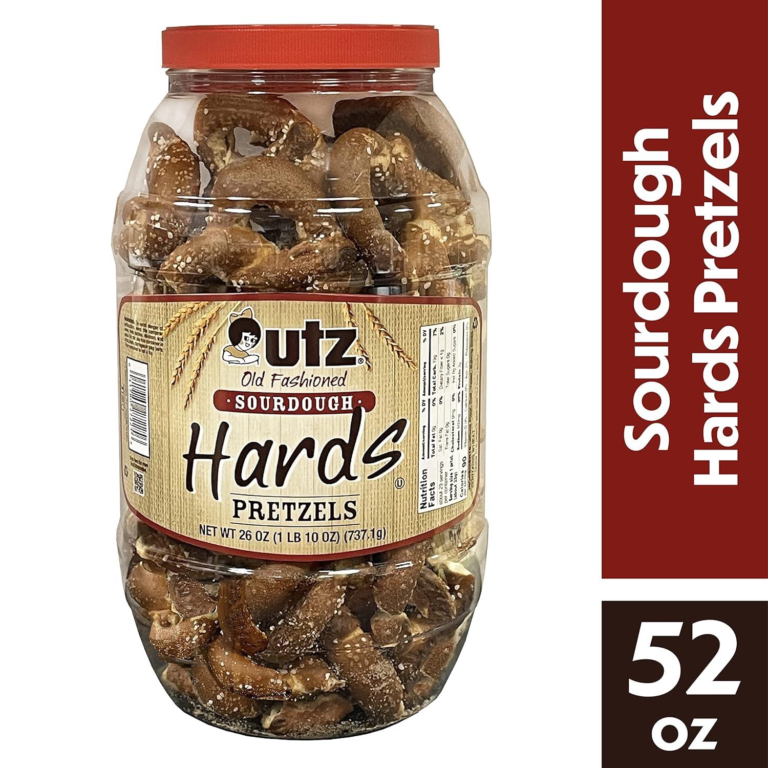 image:imageUtz Old Fashioned Sourdough Hard Pretzels 26 oz Barrel 2 Count Big and Thick Classic Pretzel Twists Crunchy Sourdough Pretzel with Zero Cholesterol BrownSourdough Hards