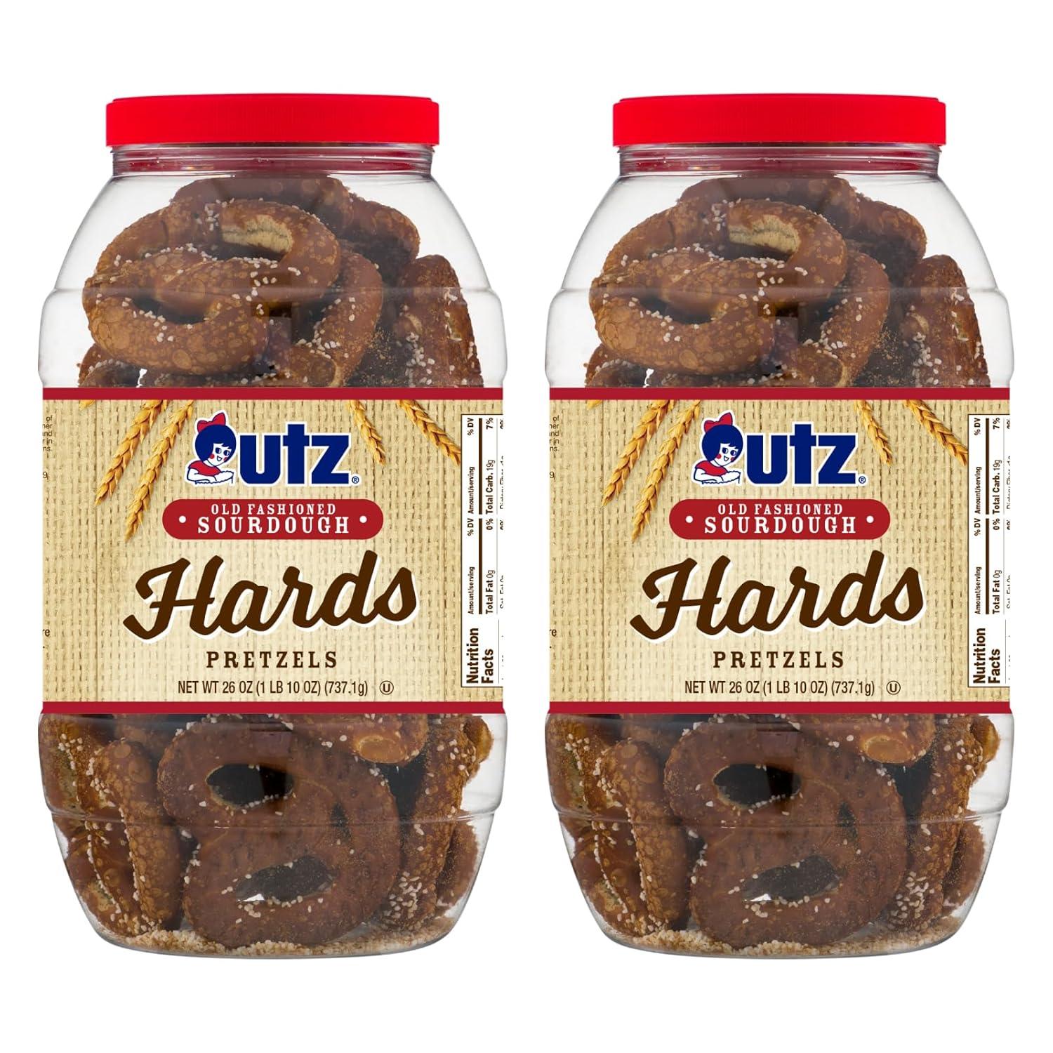 image:imageUtz Old Fashioned Sourdough Hard Pretzels 26 oz Barrel 2 Count Big and Thick Classic Pretzel Twists Crunchy Sourdough Pretzel with Zero Cholesterol BrownSourdough Hards
