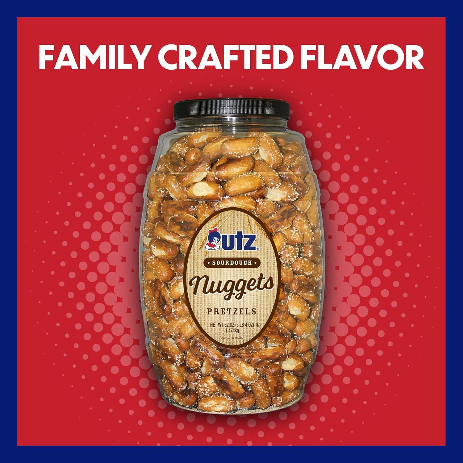 image:imageUtz Old Fashioned Sourdough Hard Pretzels 26 oz Barrel 2 Count Big and Thick Classic Pretzel Twists Crunchy Sourdough Pretzel with Zero Cholesterol BrownSourdough Nuggets
