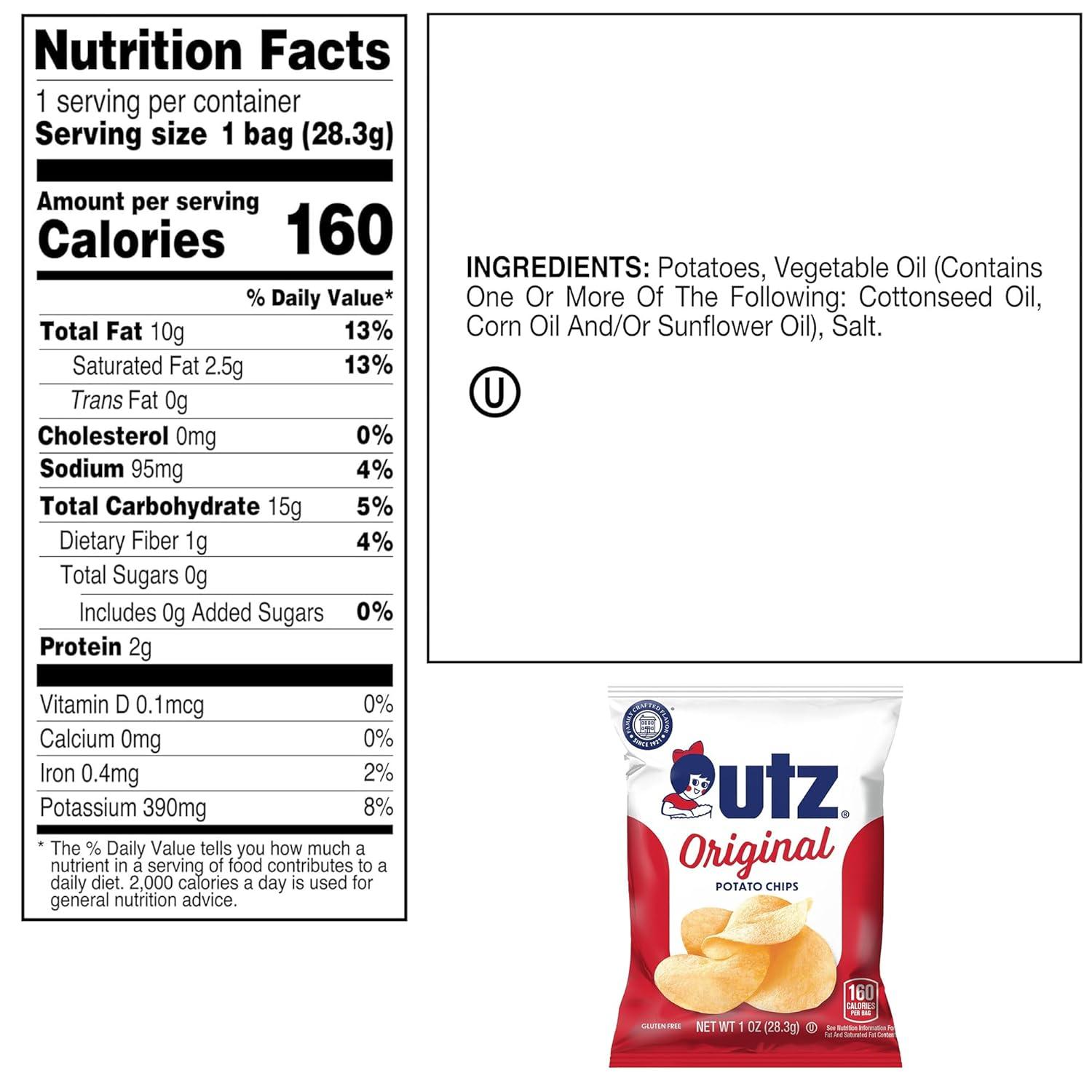 image:imageUtz Ripples Original Crispy Chips Made from Fresh Potatoes 42 Count Crunchy Individual Snacks to Go Gluten Free Snacks brand is Utz variation theme is Flavor that is Ripples Original Size that is 42 Count Pack of 1Original