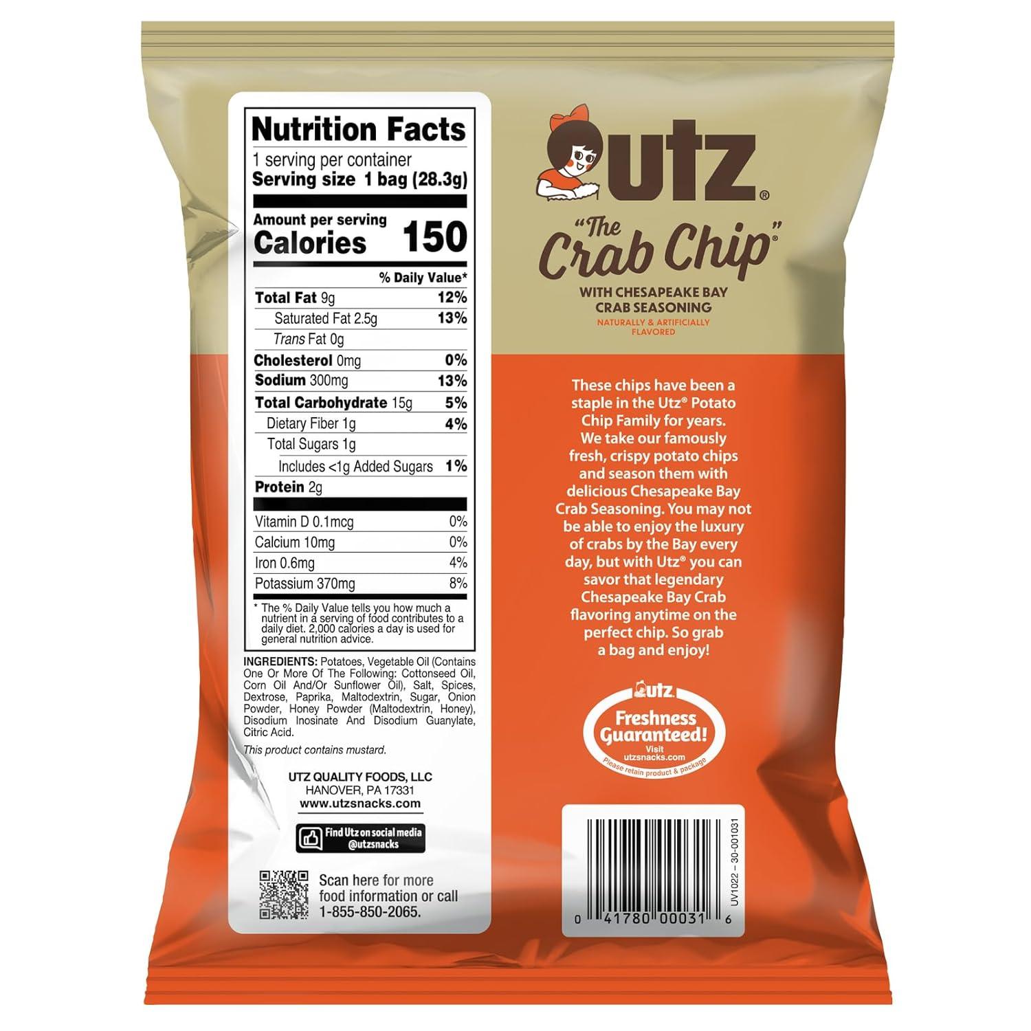 image:imageUtz Ripples Original Crispy Chips Made from Fresh Potatoes 42 Count Crunchy Individual Snacks to Go Gluten Free Snacks brand is Utz variation theme is Flavor that is Ripples Original Size that is 42 Count Pack of 1Crab
