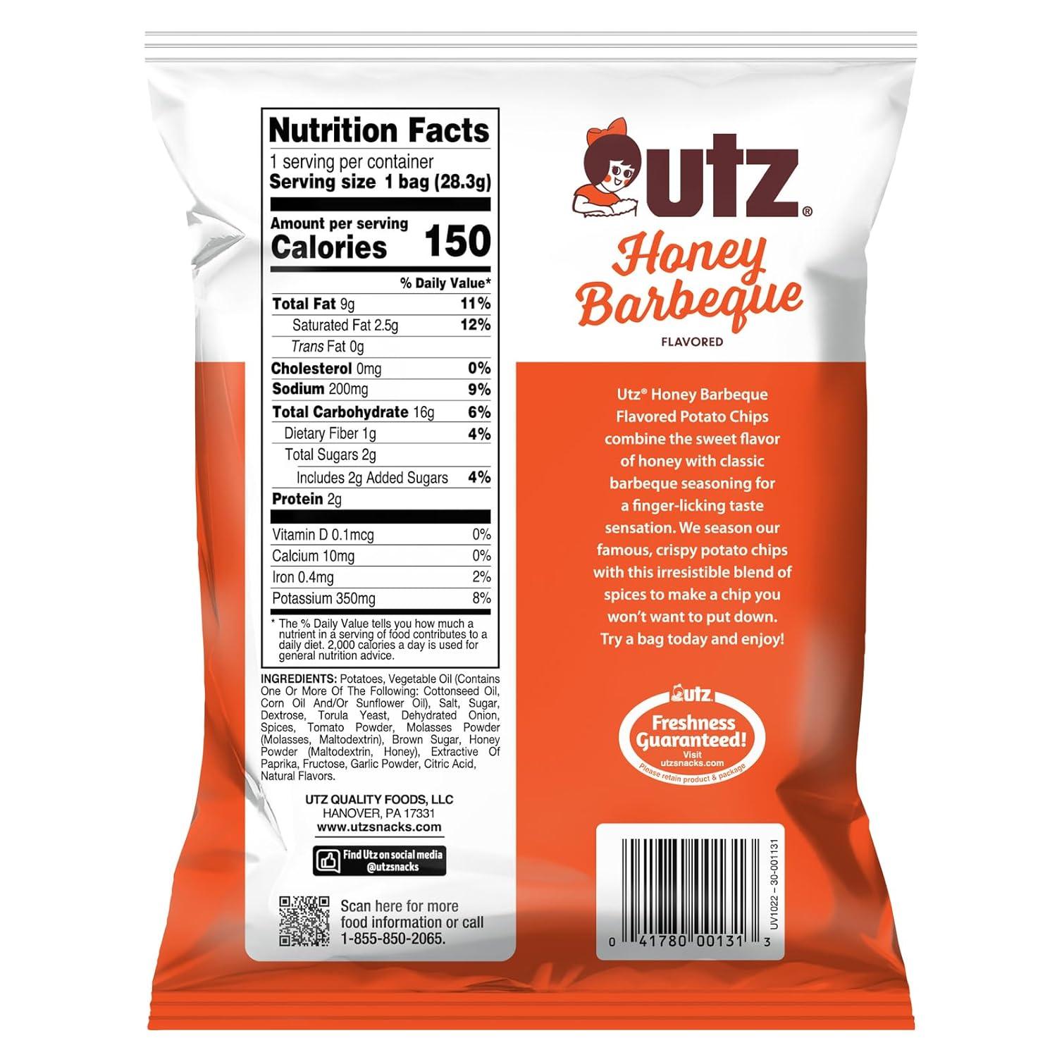 image:imageUtz Ripples Original Crispy Chips Made from Fresh Potatoes 42 Count Crunchy Individual Snacks to Go Gluten Free Snacks brand is Utz variation theme is Flavor that is Ripples Original Size that is 42 Count Pack of 1Honey Barbecue