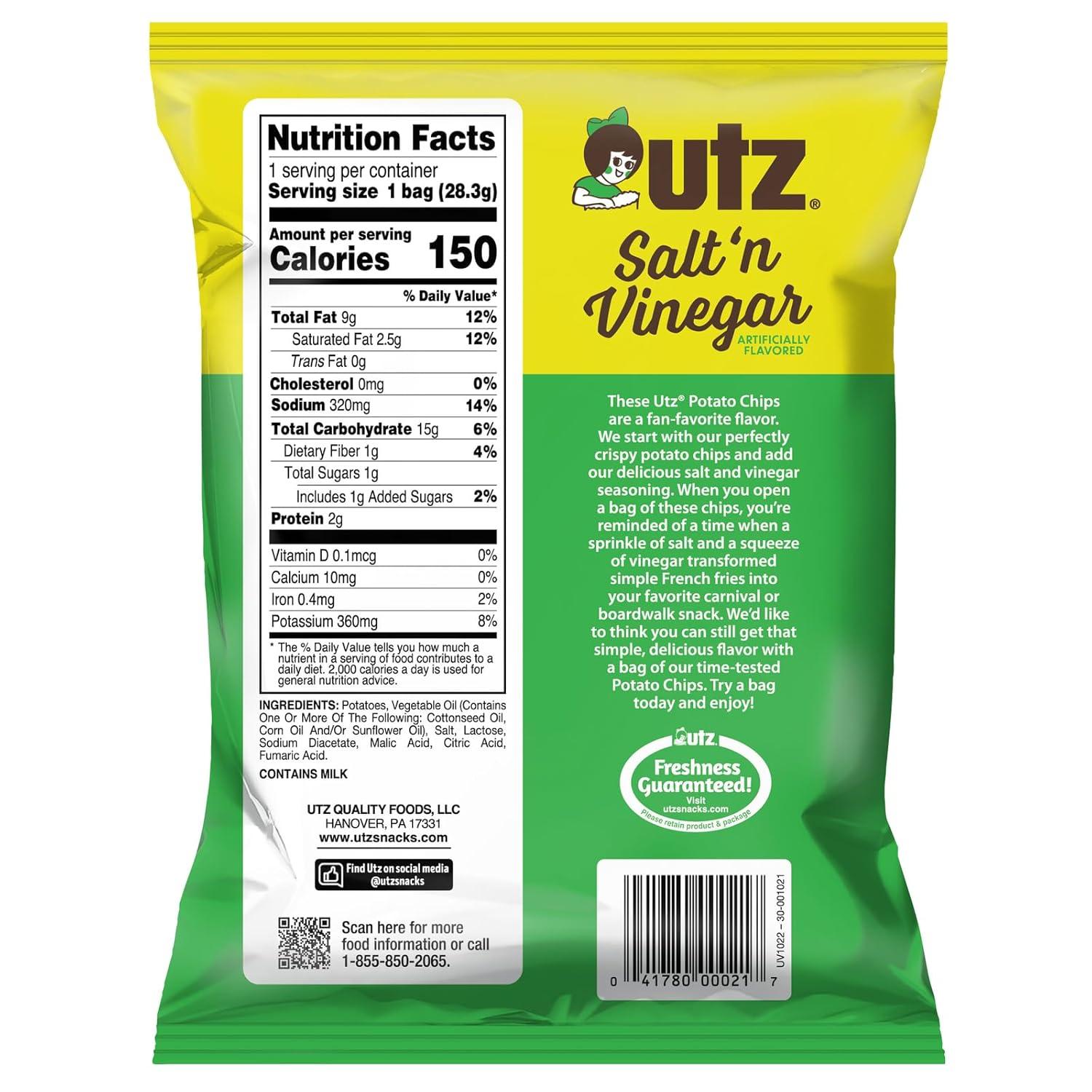 image:imageUtz Ripples Original Crispy Chips Made from Fresh Potatoes 42 Count Crunchy Individual Snacks to Go Gluten Free Snacks brand is Utz variation theme is Flavor that is Ripples Original Size that is 42 Count Pack of 1Salt Vinegar