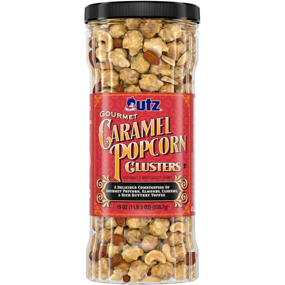 image:imageGourmet Popcorn Clusters Caramel Nut Clusters  19 oz Barrel  Crunchy Popcorn Snack Mix with Almonds Cashews and Buttery Toffee Trans Fat Free Cholesterol Free Gluten Free SnacksNatural and Artificial Flavor