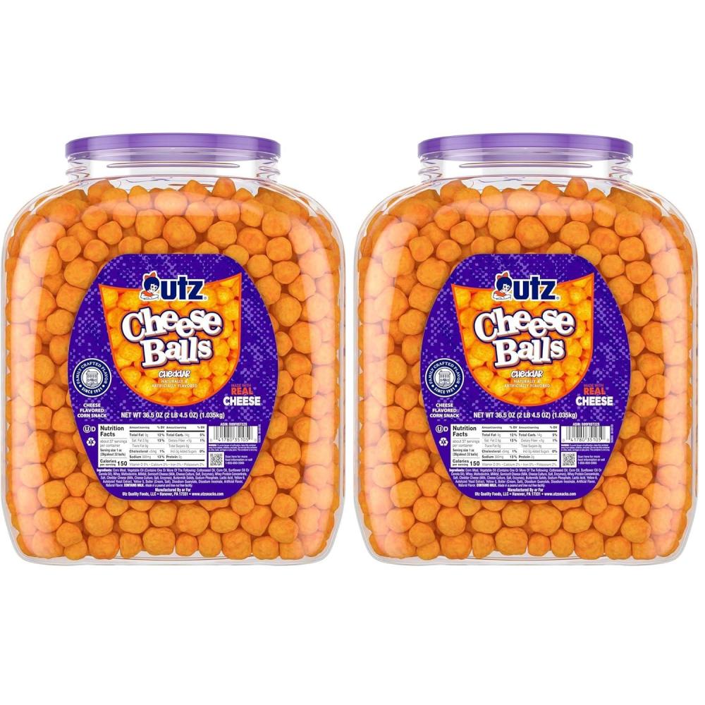 image:imageUtz Cheese Balls Barrel Tasty Snack Baked with Real Cheddar Cheese Delightfully Poppable Party Snack Gluten Cholesterol and TransFat Free Kosher Certified 365 Oz365 Ounce Pack of 2