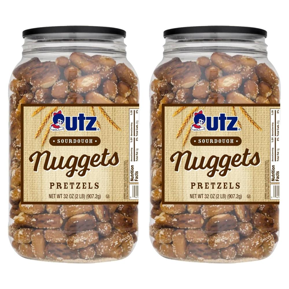 image:imageUtz Old Fashioned Sourdough Hard Pretzels 26 oz Barrel 2 Count Big and Thick Classic Pretzel Twists Crunchy Sourdough Pretzel with Zero Cholesterol BrownSourdough Nuggets