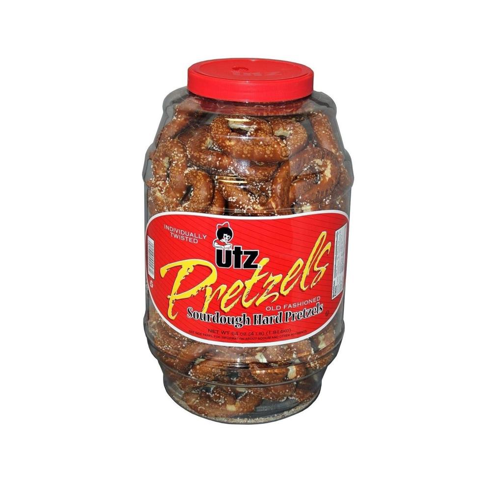 image:imageUtz Old Fashioned Sourdough Hard Pretzels 26 oz Barrel 2 Count Big and Thick Classic Pretzel Twists Crunchy Sourdough Pretzel with Zero Cholesterol BrownSourdough Hards