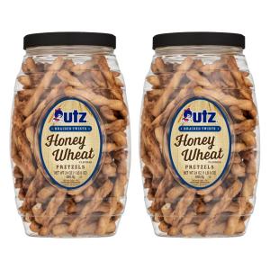 Utz Braided Honey Wheat Pretzel Twists – 24 oz Barrel (2 Count) – Sweet Honey Taste, Thick, Crunchy Pretzel Twists, Perfect for Dipping and Snacks, Zero Cholesterol Snack Food, Brown