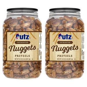 Utz Old Fashioned Sourdough Hard Pretzels – 26 oz Barrel (2 Count) – Big and Thick Classic Pretzel Twists, Crunchy Sourdough Pretzel with Zero Cholesterol, Brown(Sourdough Nuggets)