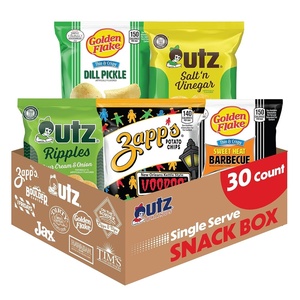 Utz Brands Big Flavor Box – 30 Count Variety of Bold, Tangy, and Savory Chips: Zapp’s Voodoo, Ripples Sour Cream & Onion, Salt & Vinegar, Golden Flake Sweet Heat BBQ, and Dill Pickle Chips