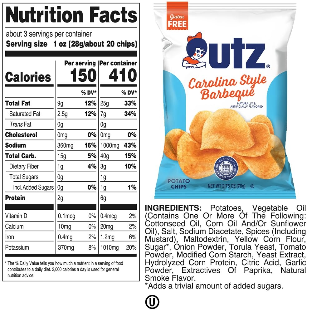 image:imageUtz Carolina Barbeque Potato Chips 275 oz Bags 14 Count Tangy Bold Southern BBQ Flavor with Signature Crunch Snack Pack for Lunches Road Trips and Parties