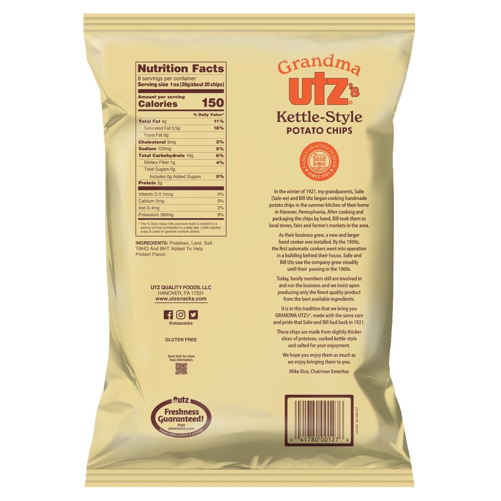 image:imageUtz Grandma Utz KettleStyle Potato Chips Original 8oz Bags 10 Count Case Pack OldFashioned Potato Chips Cooked in Lard for Classic Flavor amp CrunchClassic