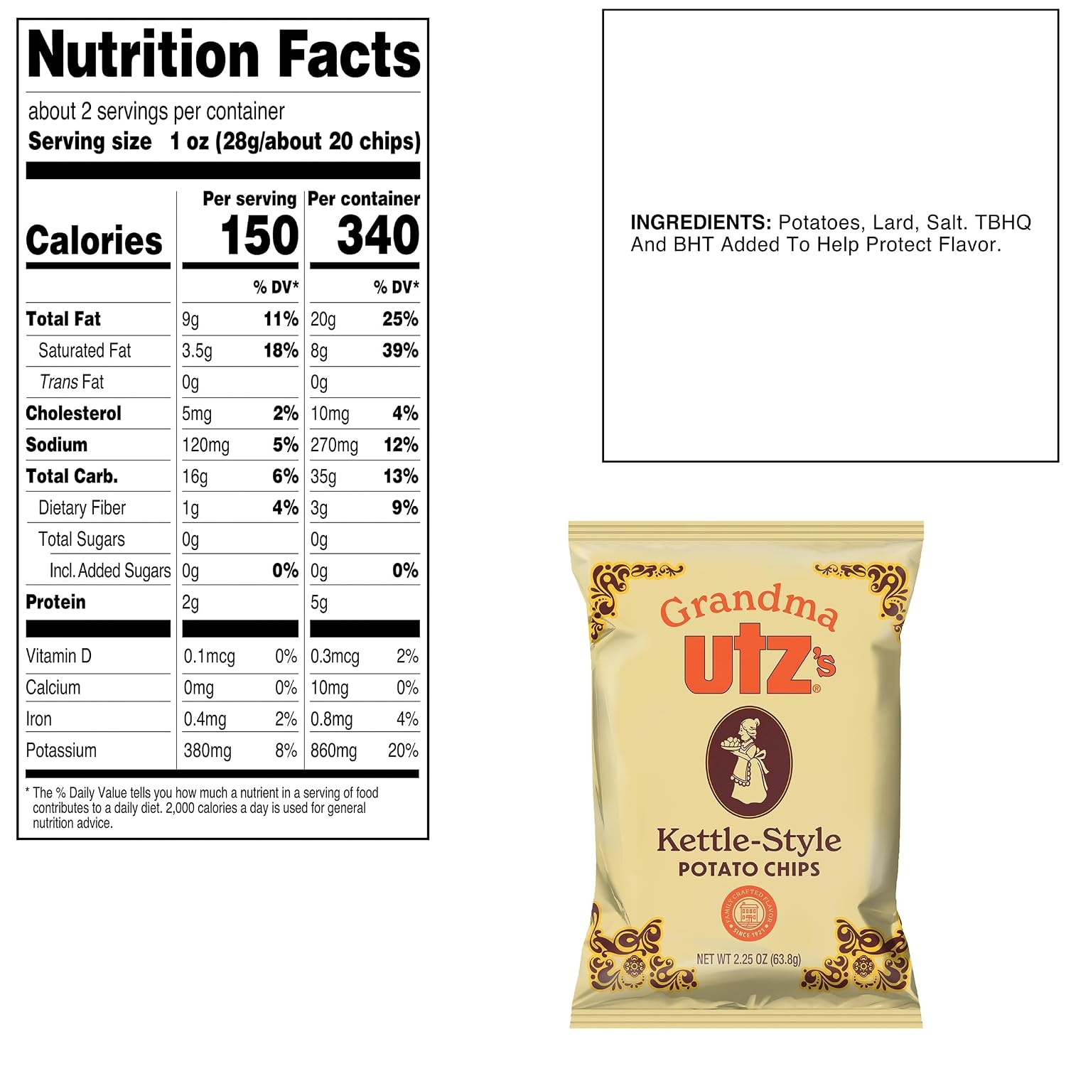 image:imageUtz Grandma Utz KettleStyle Potato Chips Original 8oz Bags 10 Count Case Pack OldFashioned Potato Chips Cooked in Lard for Classic Flavor amp CrunchClassic