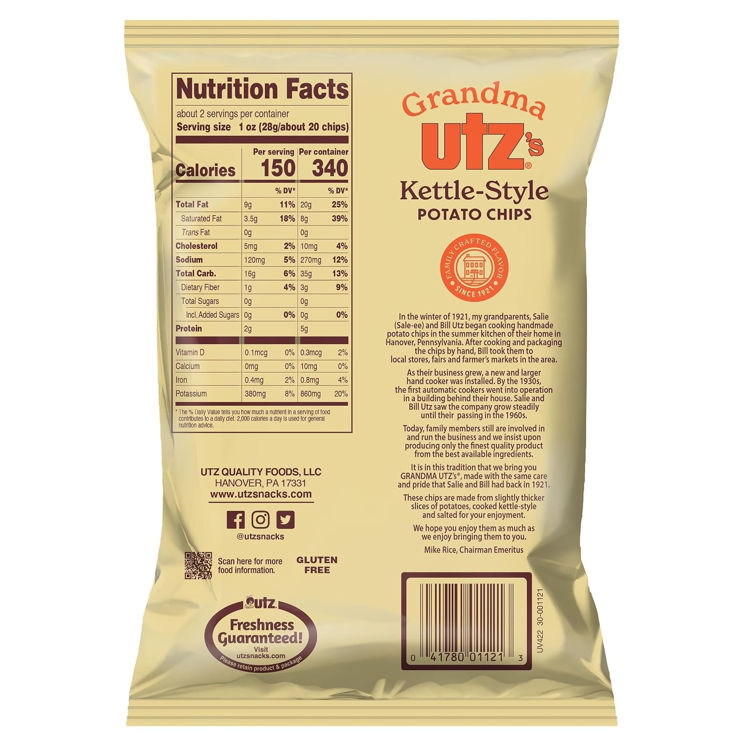 image:imageUtz Grandma Utz KettleStyle Potato Chips Original 8oz Bags 10 Count Case Pack OldFashioned Potato Chips Cooked in Lard for Classic Flavor amp CrunchClassic