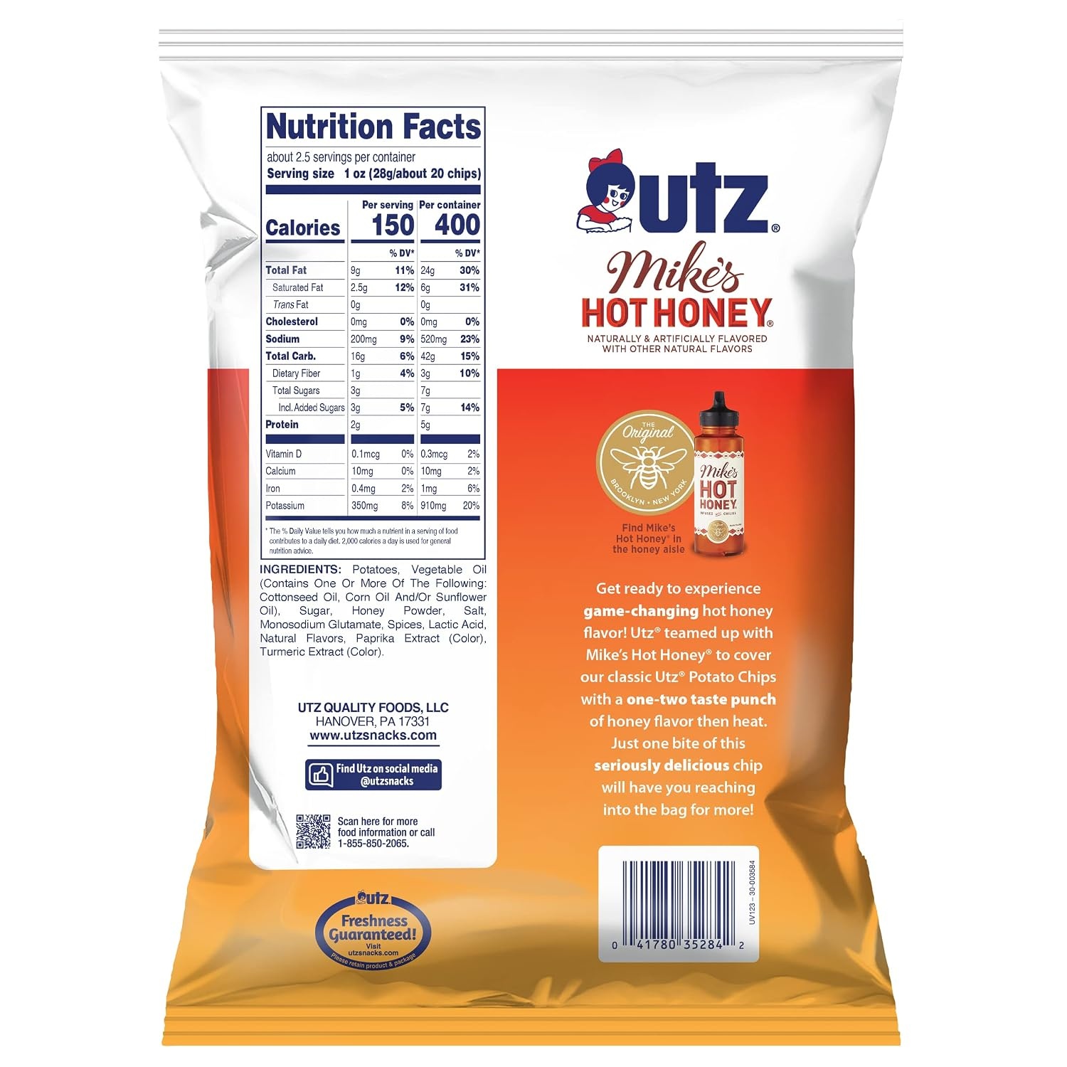 image:imageUtz Mikes Hot Honey flavored Potato Chips 2625oz 14 Count