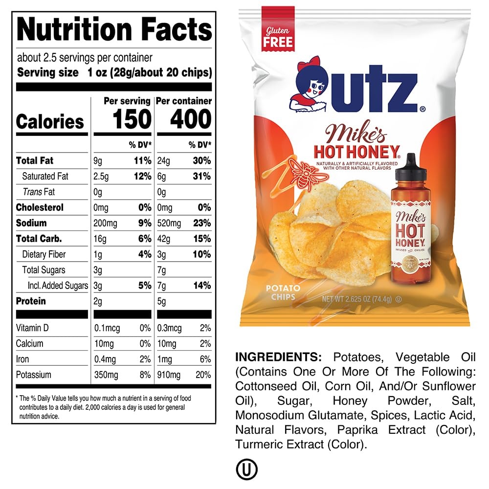 image:imageUtz Mikes Hot Honey flavored Potato Chips 2625oz 14 Count