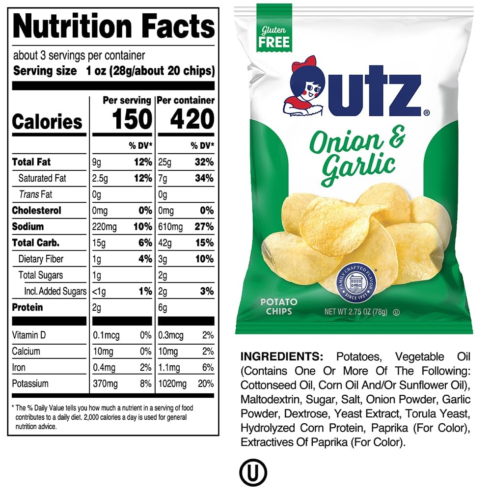 image:imageUtz Onion amp Garlic Potato Chips 275 oz Bags 14 Count Savory and Zesty Flavor with Signature Crunch Snack Pack for Lunches Parties and OntheGo Snacking