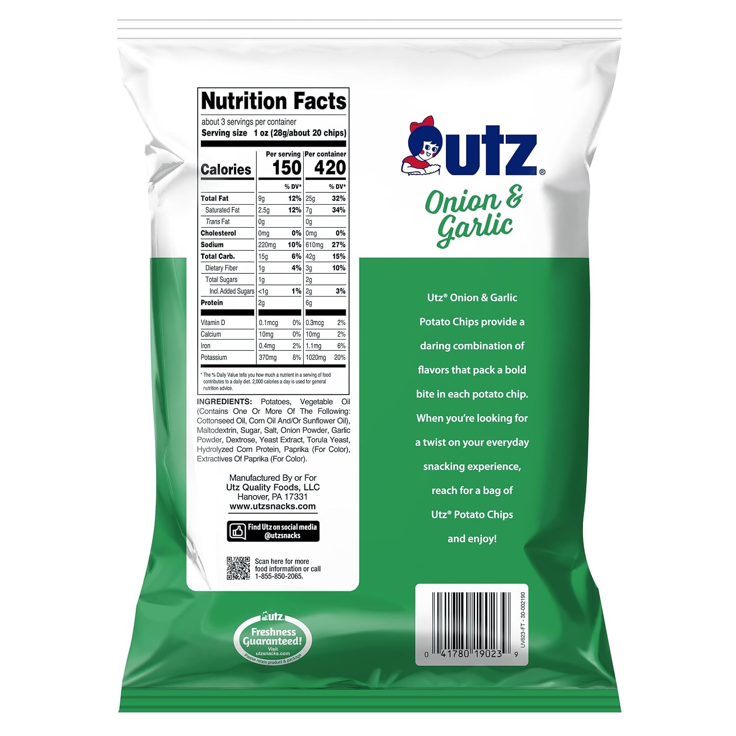 image:imageUtz Onion amp Garlic Potato Chips 275 oz Bags 14 Count Savory and Zesty Flavor with Signature Crunch Snack Pack for Lunches Parties and OntheGo Snacking