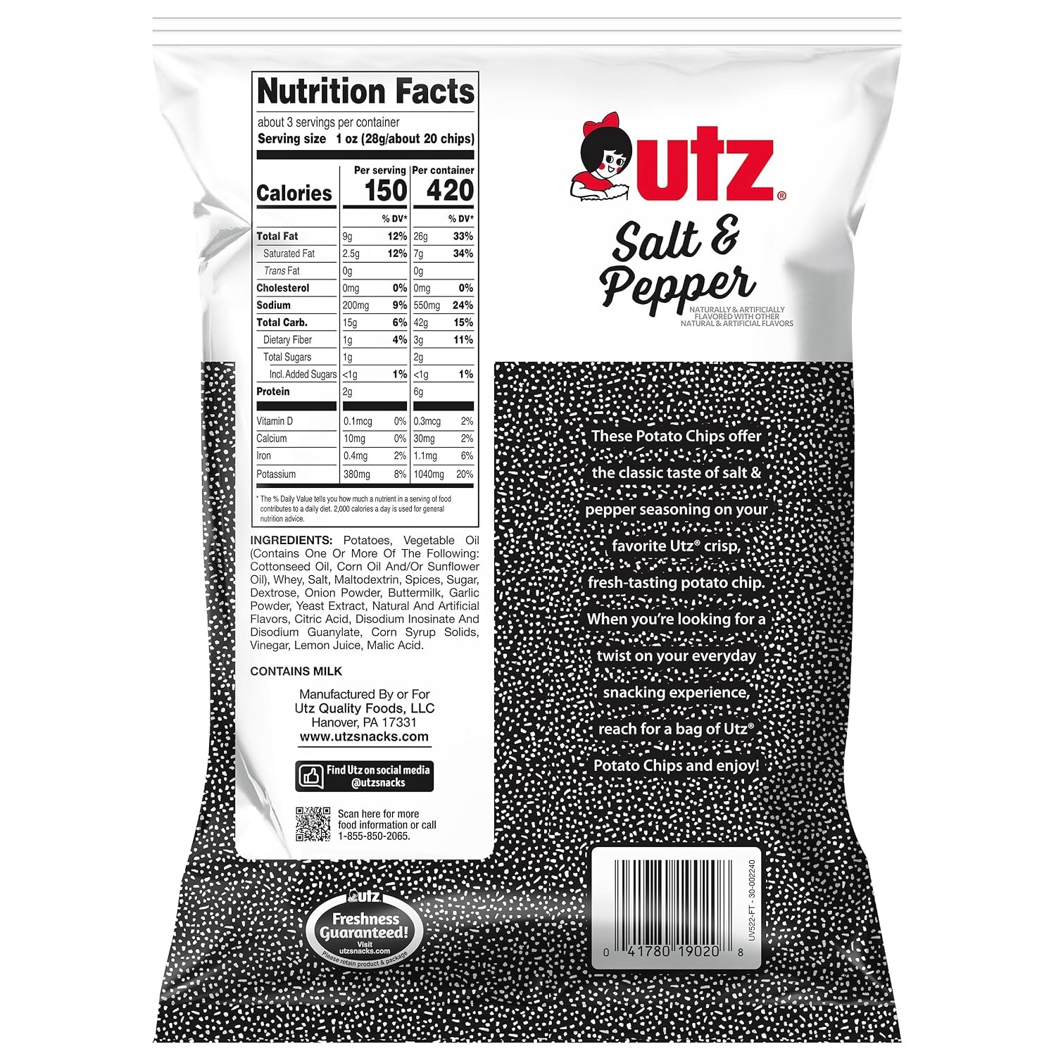 image:imageUtz Salt amp Pepper Potato Chips 275 oz Bags 14 Count Classic Sharp and Savory Flavor with Signature Crunch Snack Pack for Lunches and Everyday Cravings
