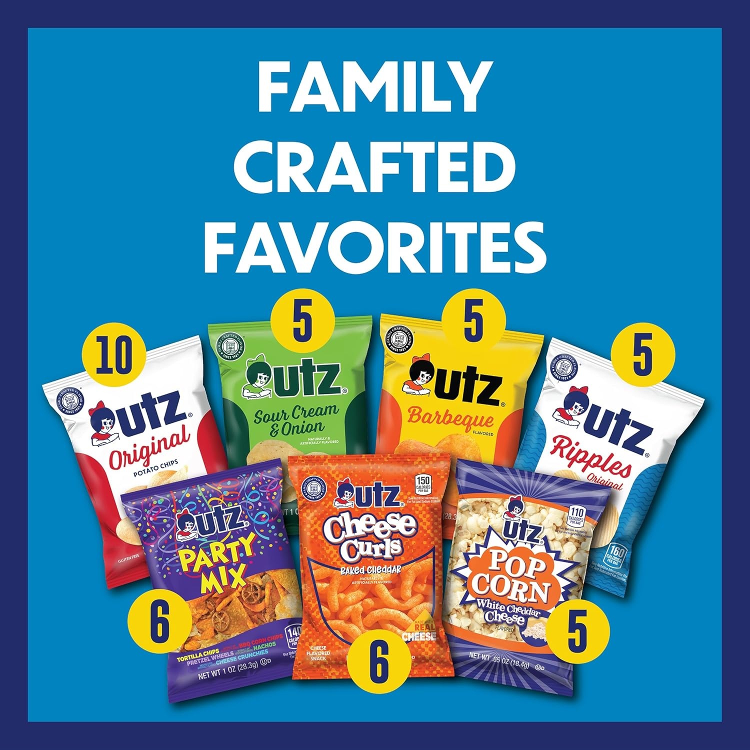 image:imageUtz Snack Variety Pack Individual Snacks Includes Potato Chips Cheese Curls Popcorn and Party Mix Crunchy Travel Snacks for Lunches Vending Machines and Enjoying on the Go Pack of 42