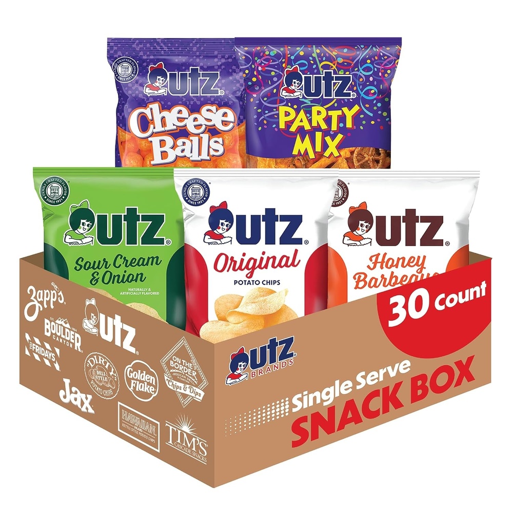 image:imageUtz Best of Utz 30 Count Snack Box Variety Pack of Classic Favorites Original Potato Chips Honey BBQ Cheese Balls Sour Cream amp Onion and Party Mix Single Serve Bags