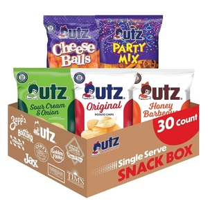 Utz Best of Utz 30 Count Snack Box – Variety Pack of Classic Favorites: Original Potato Chips, Honey BBQ, Cheese Balls, Sour Cream & Onion, and Party Mix – Single Serve Bags