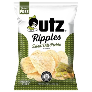 Utz Fried Dill Pickle Ripples Potato Chips – 2.75 oz Bags (14 Count) – Tangy Dill Pickle Flavor with Thick Rippled Crunch – Snack Pack for Lunches, Parties, and Everyday Snacking