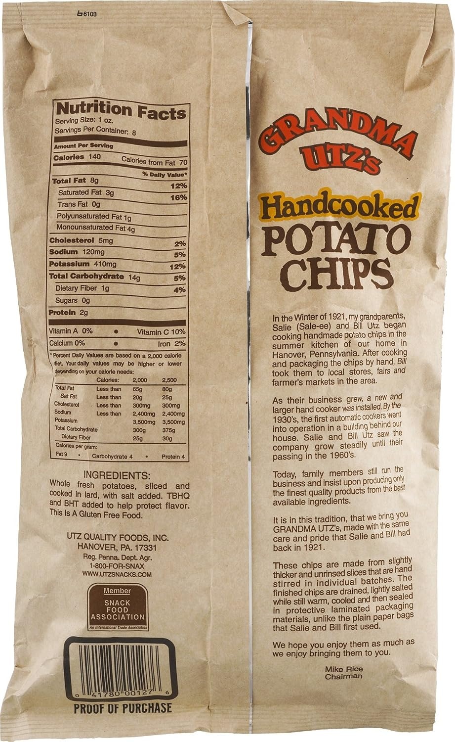 image:imageUTZ Grandma Handcooked Potato Chips 8 Ounce